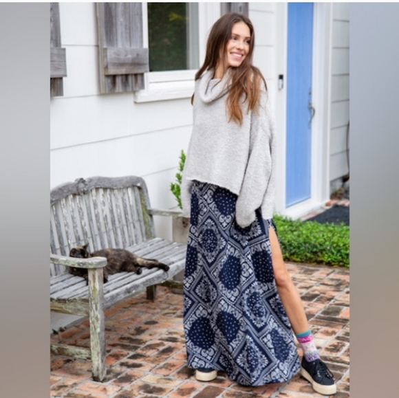 Natural Life Skirt Ginger Boho Maxi Side Slit Navy/White Bandana (Size XS) - Picture 5 of 5